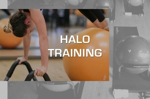 Halo Training - Combining the Halo trainer and large ball to challenge your true core stability, while working every muscle in every plane of motion. <br><b>Click to Book!</b>