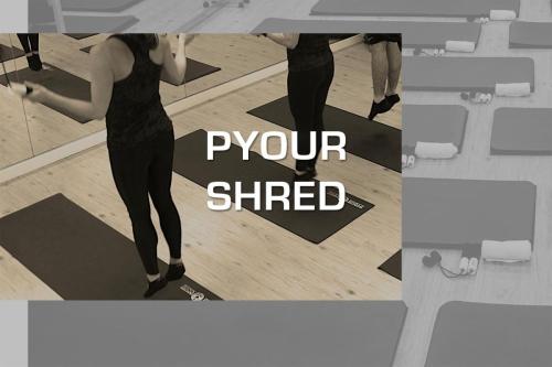 Pyour Shred - Interval training concentrated on form, toning, and cardiac conditioning, adding in a proprioceptive mat to work more muscle & achieve faster results! <br><b>Click to Book!</b>